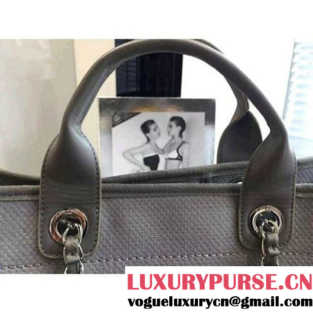 Chanel Toile Large Deauville Canvas Shopping Bag Grey 2015 (2A046-072306 )