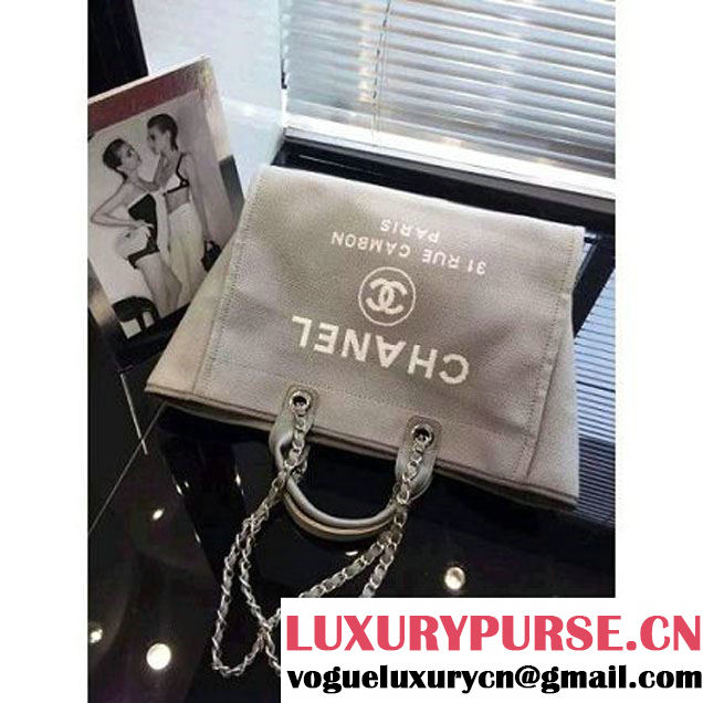 Chanel Toile Large Deauville Canvas Shopping Bag Grey 2015 (2A046-072306 )
