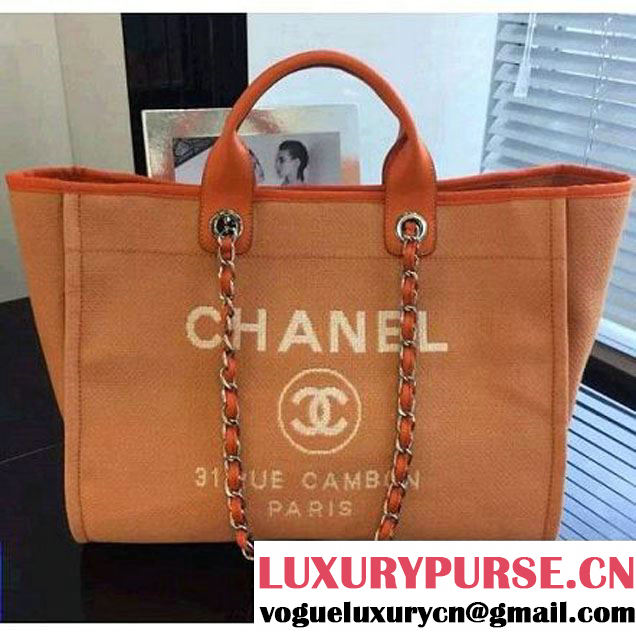 Chanel Toile Large Deauville Canvas Shopping Bag Orange 2015 (2a046-072502 )