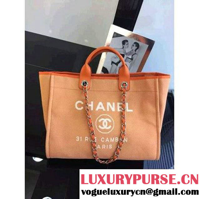 Chanel Toile Large Deauville Canvas Shopping Bag Orange 2015 (2a046-072502 )
