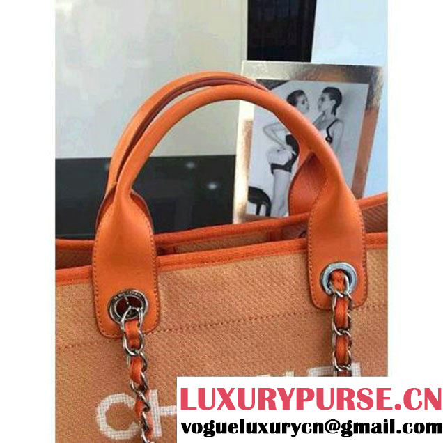 Chanel Toile Large Deauville Canvas Shopping Bag Orange 2015 (2a046-072502 )