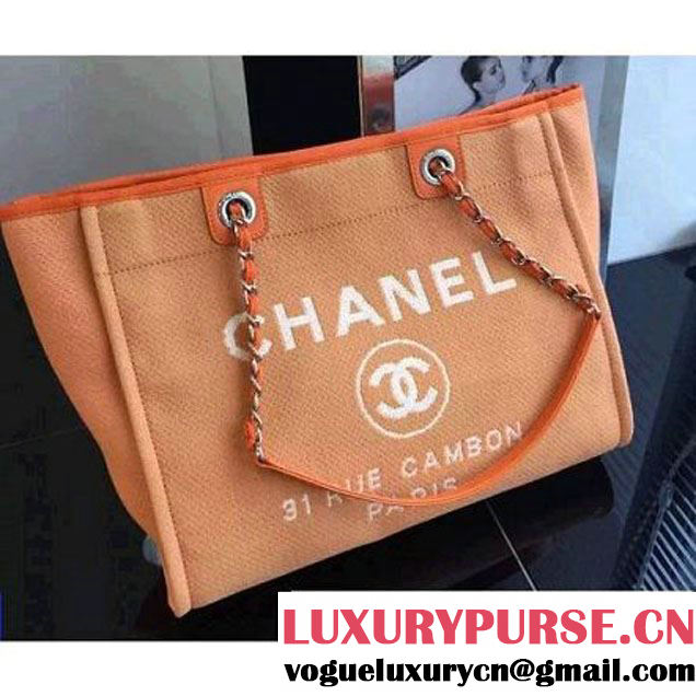 Chanel Toile Medium Deauville Canvas Shopping Bag Orange 2015 (2a046-072503 )