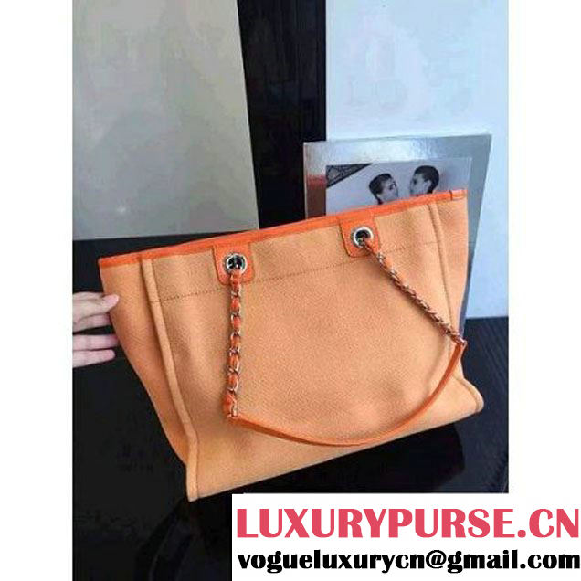 Chanel Toile Medium Deauville Canvas Shopping Bag Orange 2015 (2a046-072503 )