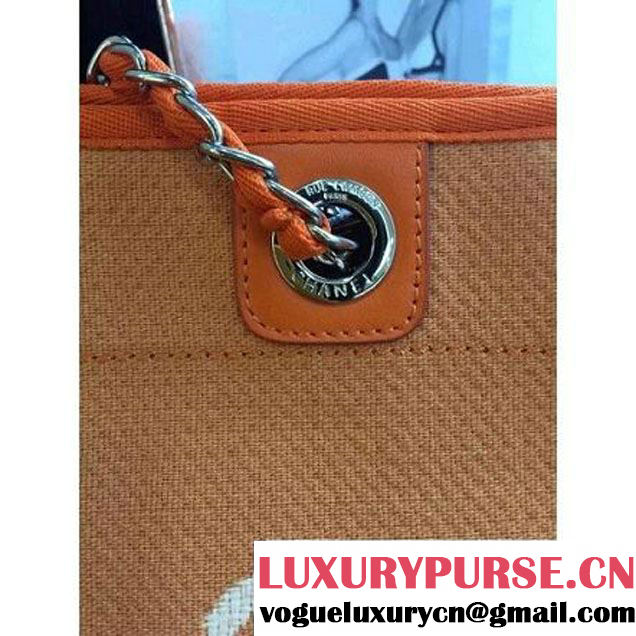 Chanel Toile Medium Deauville Canvas Shopping Bag Orange 2015 (2a046-072503 )