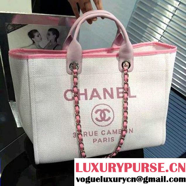 Chanel Toile Large Deauville Canvas Shopping Bag Pink 2016 (2A046-6021703 )