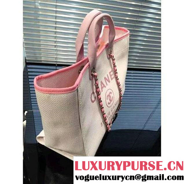 Chanel Toile Large Deauville Canvas Shopping Bag Pink 2016 (2A046-6021703 )