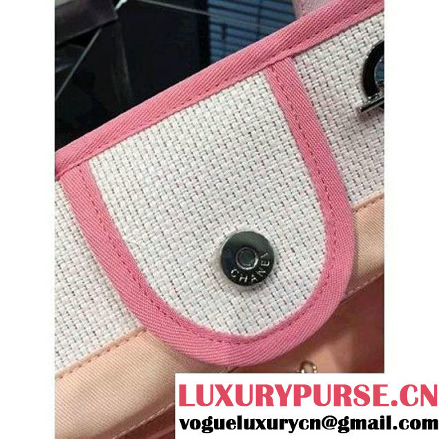 Chanel Toile Large Deauville Canvas Shopping Bag Pink 2016 (2A046-6021703 )