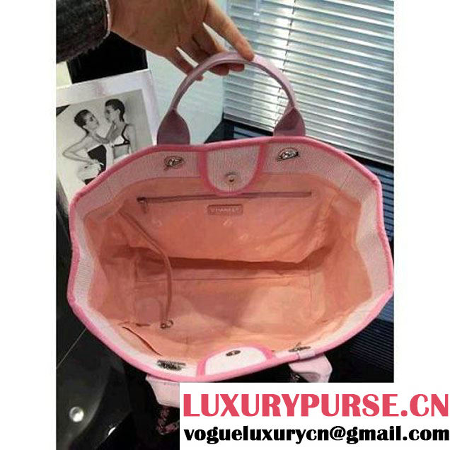 Chanel Toile Large Deauville Canvas Shopping Bag Pink 2016 (2A046-6021703 )