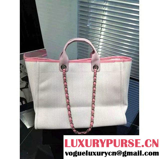Chanel Toile Large Deauville Canvas Shopping Bag Pink 2016 (2A046-6021703 )