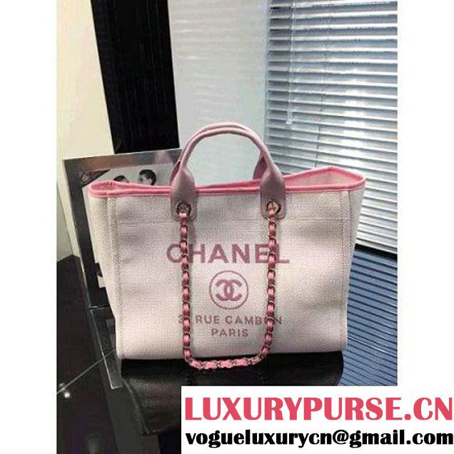 Chanel Toile Large Deauville Canvas Shopping Bag Pink 2016 (2A046-6021703 )