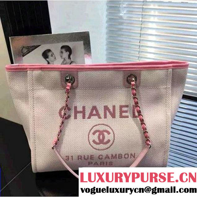 Chanel Toile Medium Deauville Canvas Shopping Bag Pink 2016 (2A046-6021704 )