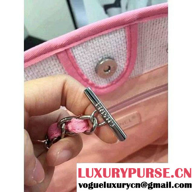 Chanel Toile Medium Deauville Canvas Shopping Bag Pink 2016 (2A046-6021704 )