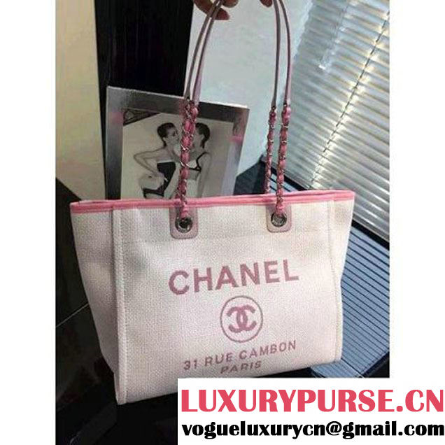 Chanel Toile Medium Deauville Canvas Shopping Bag Pink 2016 (2A046-6021704 )