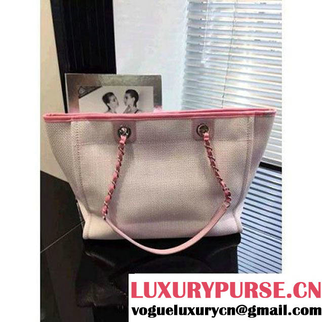 Chanel Toile Medium Deauville Canvas Shopping Bag Pink 2016 (2A046-6021704 )