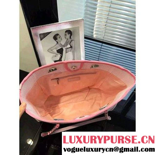 Chanel Toile Medium Deauville Canvas Shopping Bag Pink 2016 (2A046-6021704 )
