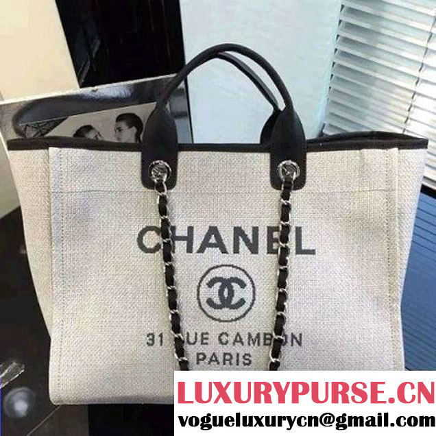 Chanel Toile Large Deauville Canvas Shopping Bag White/Black 2016 (2A046-6030906 )