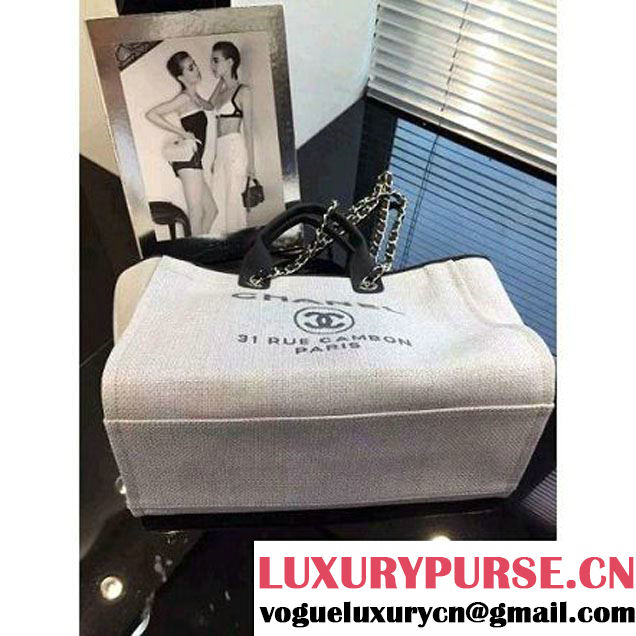 Chanel Toile Large Deauville Canvas Shopping Bag White/Black 2016 (2A046-6030906 )
