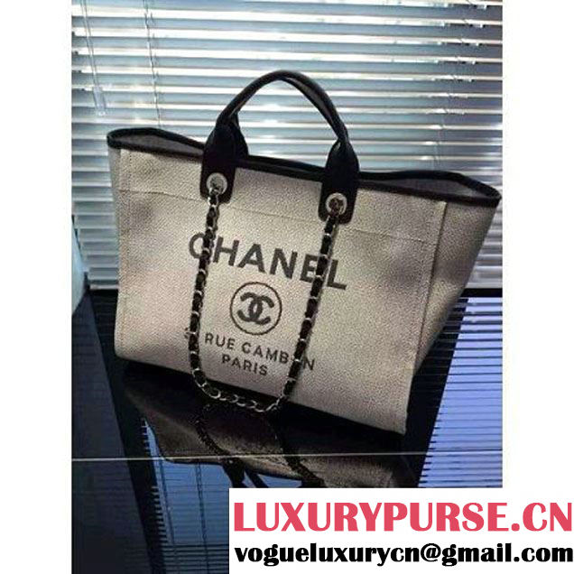 Chanel Toile Large Deauville Canvas Shopping Bag White/Black 2016 (2A046-6030906 )
