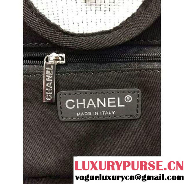 Chanel Toile Large Deauville Canvas Shopping Bag White/Black 2016 (2A046-6030906 )