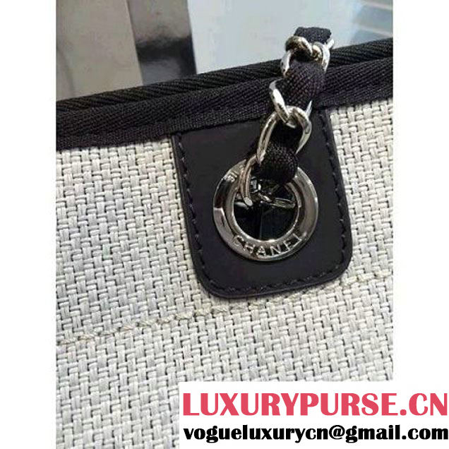 Chanel Toile Medium Deauville Canvas Shopping Bag White/Black 2016 (2A046-6030907 )