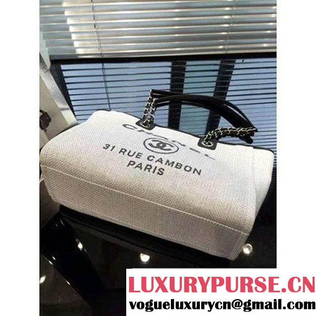Chanel Toile Medium Deauville Canvas Shopping Bag White/Black 2016 (2A046-6030907 )