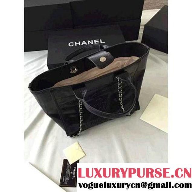 Chanel Wax Leather Deauville Tote Bag Black (1A001-6040518 )