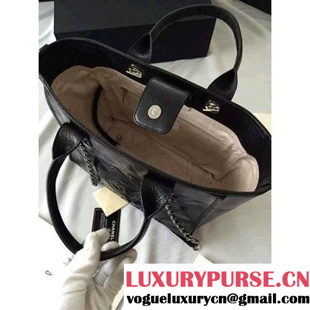 Chanel Wax Leather Deauville Tote Bag Black (1A001-6040518 )