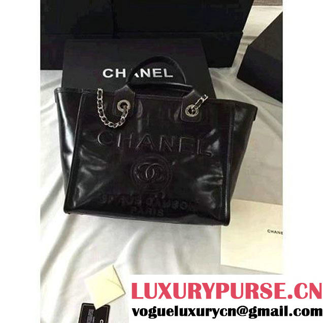 Chanel Wax Leather Deauville Tote Bag Black (1A001-6040518 )