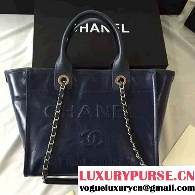 Chanel Wax Leather Deauville Tote Bag Deep Blue (1A001-6040519 )