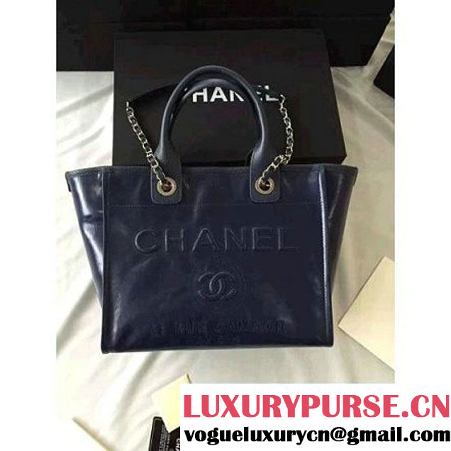 Chanel Wax Leather Deauville Tote Bag Deep Blue (1A001-6040519 )