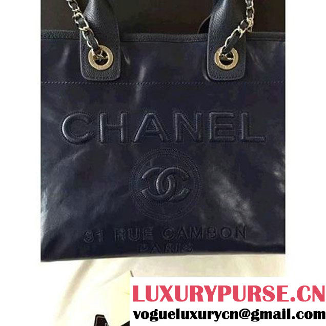 Chanel Wax Leather Deauville Tote Bag Deep Blue (1A001-6040519 )