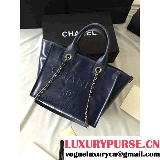 Chanel Wax Leather Deauville Tote Bag Deep Blue (1A001-6040519 )