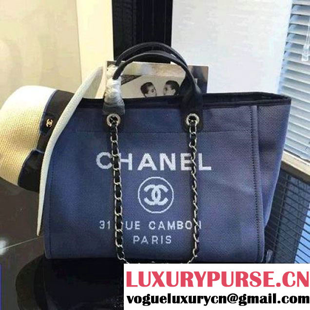 Chanel Large Deauville Canvas Tote Bag Blue/Black (2a046-6042837 )