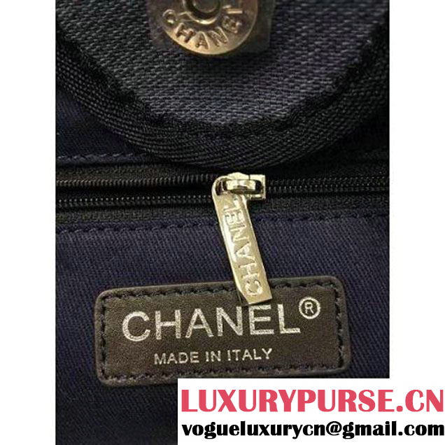 Chanel Large Deauville Canvas Tote Bag Blue/Black (2a046-6042837 )