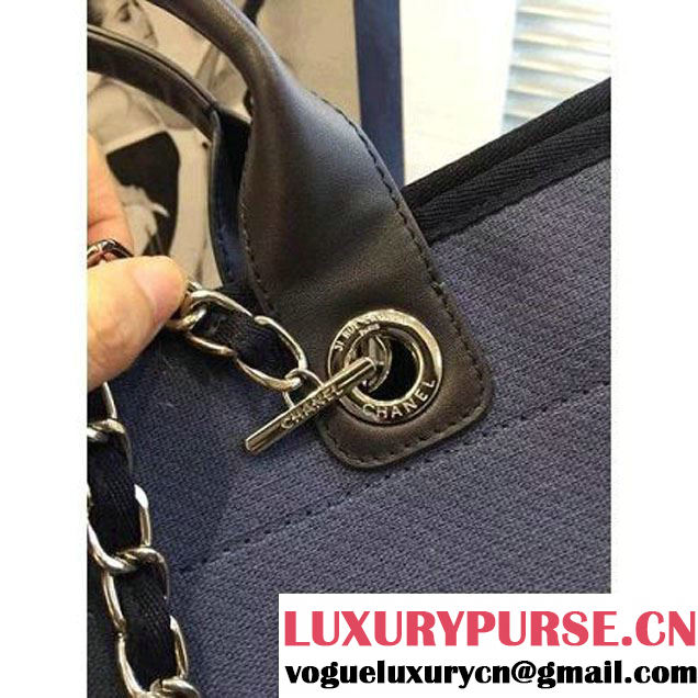 Chanel Large Deauville Canvas Tote Bag Blue/Black (2a046-6042837 )