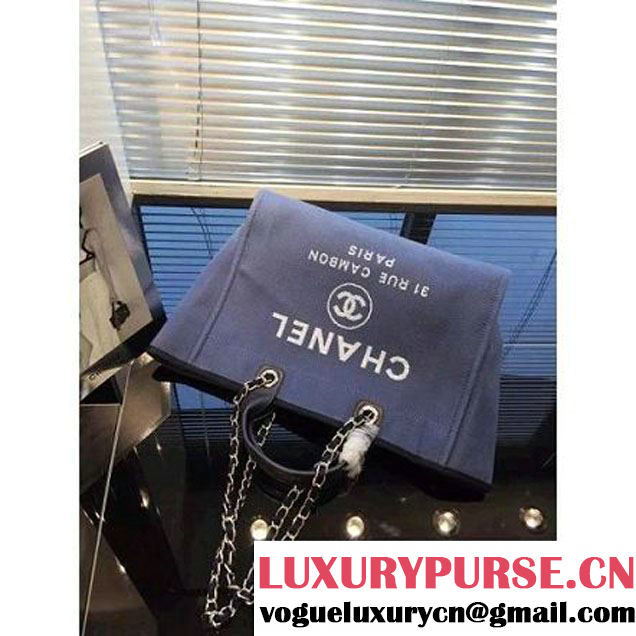 Chanel Large Deauville Canvas Tote Bag Blue/Black (2a046-6042837 )
