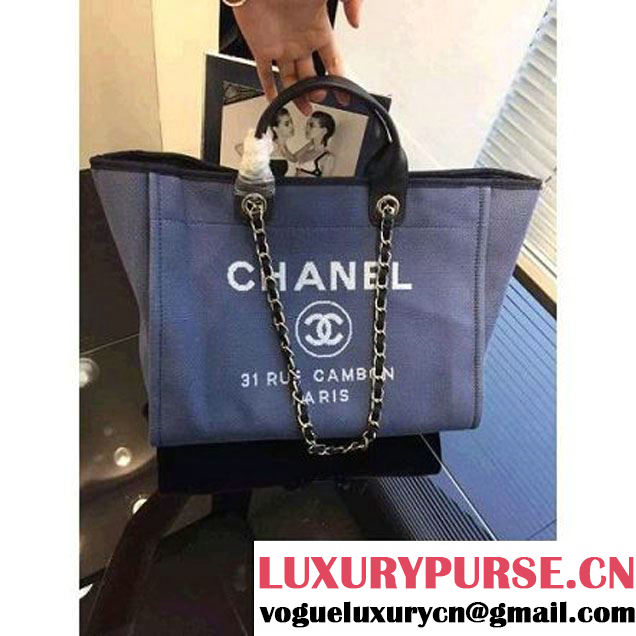 Chanel Large Deauville Canvas Tote Bag Blue/Black (2a046-6042837 )