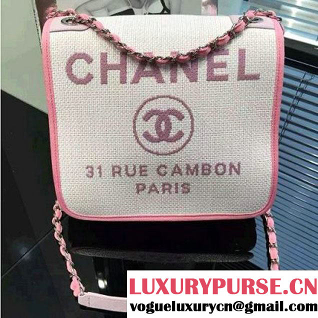 Chanel Toile Large Deauville Canvas Flap Bag Pink 2016 (2A046-6050712 )