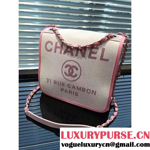 Chanel Toile Large Deauville Canvas Flap Bag Pink 2016 (2A046-6050712 )