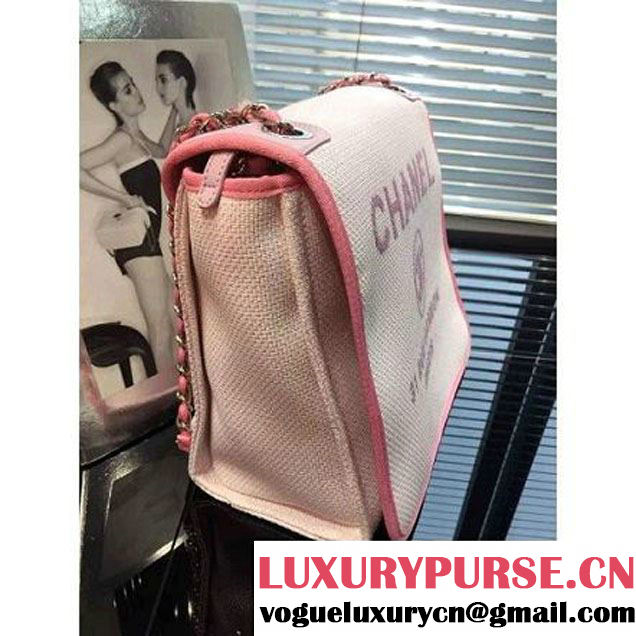 Chanel Toile Large Deauville Canvas Flap Bag Pink 2016 (2A046-6050712 )