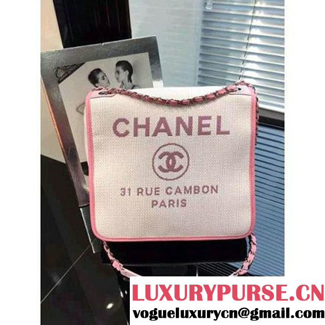 Chanel Toile Large Deauville Canvas Flap Bag Pink 2016 (2A046-6050712 )