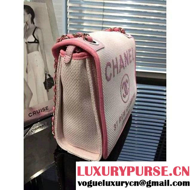 Chanel Toile Medium Deauville Canvas Flap Bag Pink 2016 (2A046-6050713 )