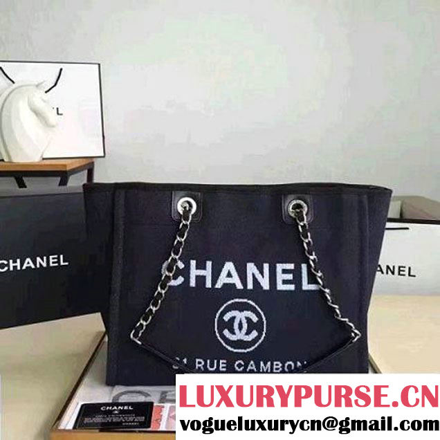 Chanel Toile Medium Deauville Canvas Shopping Bag in Black 2015 (7020631 )