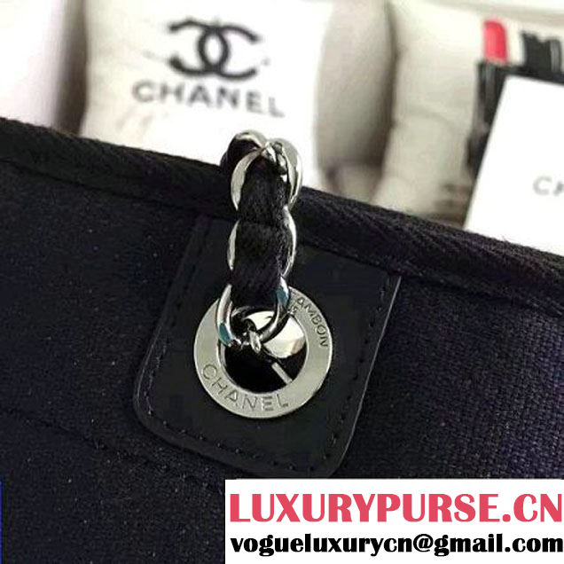 Chanel Toile Medium Deauville Canvas Shopping Bag in Black 2015 (7020631 )