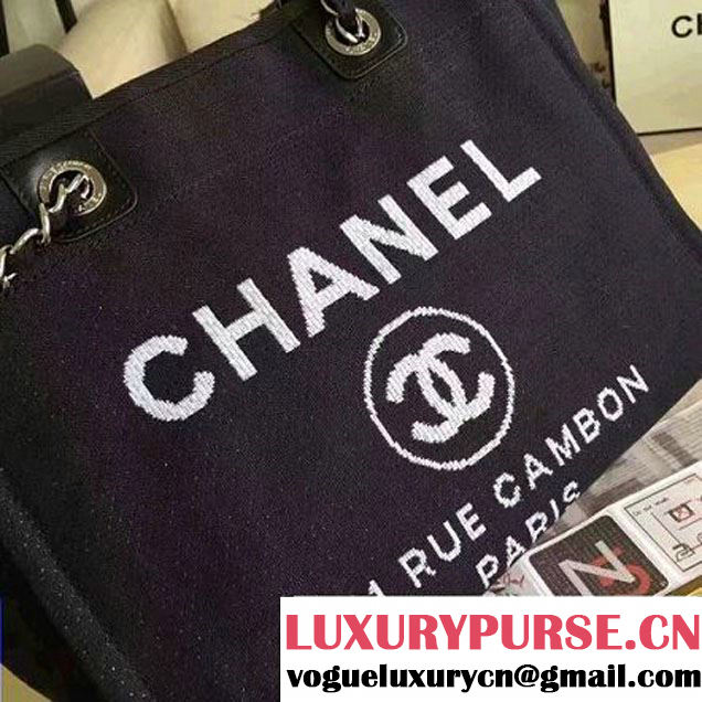 Chanel Toile Medium Deauville Canvas Shopping Bag in Black 2015 (7020631 )