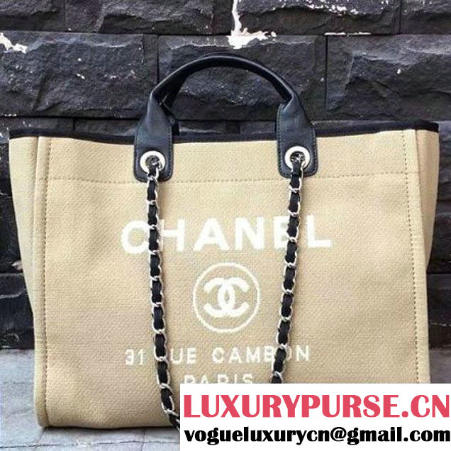 Chanel Toile Large Deauville Canvas Shopping Bag Beige 2015 (2A143-7022112 )