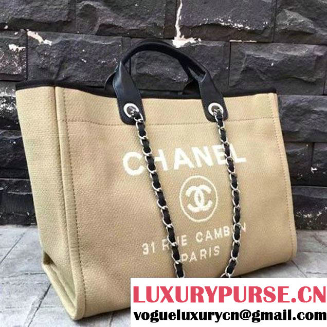 Chanel Toile Large Deauville Canvas Shopping Bag Beige 2015 (2A143-7022112 )
