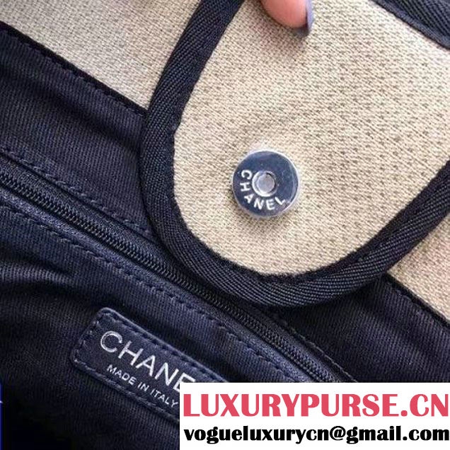 Chanel Toile Large Deauville Canvas Shopping Bag Beige 2015 (2A143-7022112 )