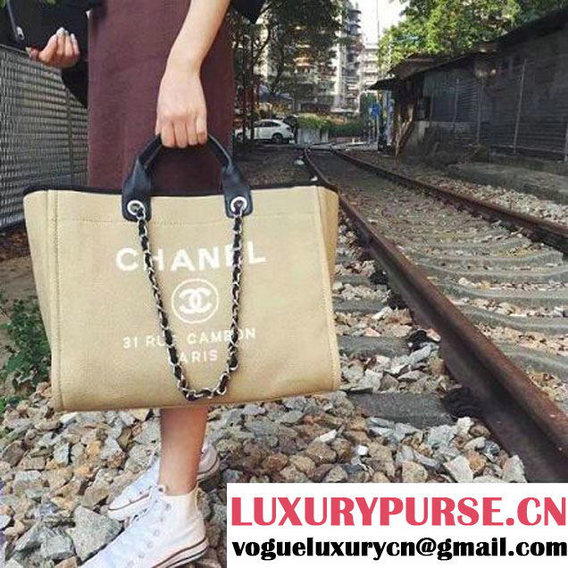 Chanel Toile Large Deauville Canvas Shopping Bag Beige 2015 (2A143-7022112 )