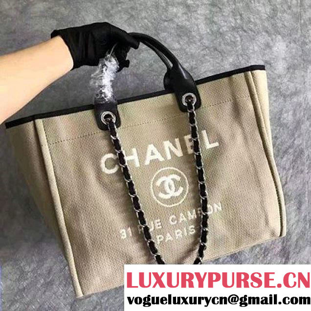 Chanel Toile Large Deauville Canvas Shopping Bag Beige 2015 (2A143-7022112 )